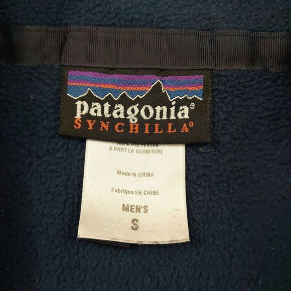 Patagonia Synchilla Jacket Mens Small Navy Full Zip Mock Neck Outdoor Hiking - Picture 11 of 12